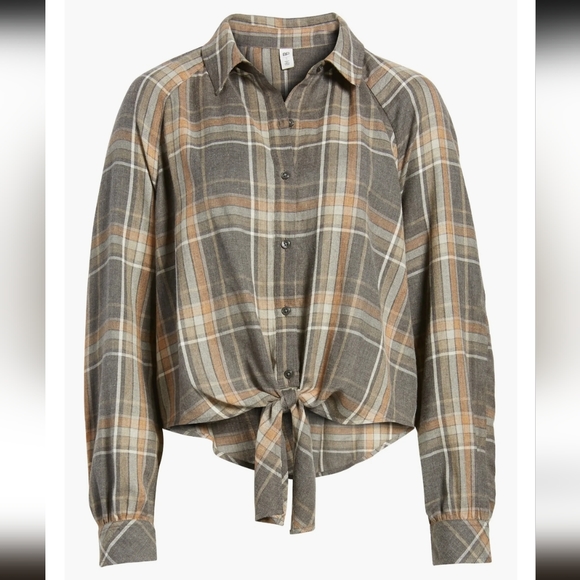 BP Plaid Tie Front Top Xs - Picture 1 of 13